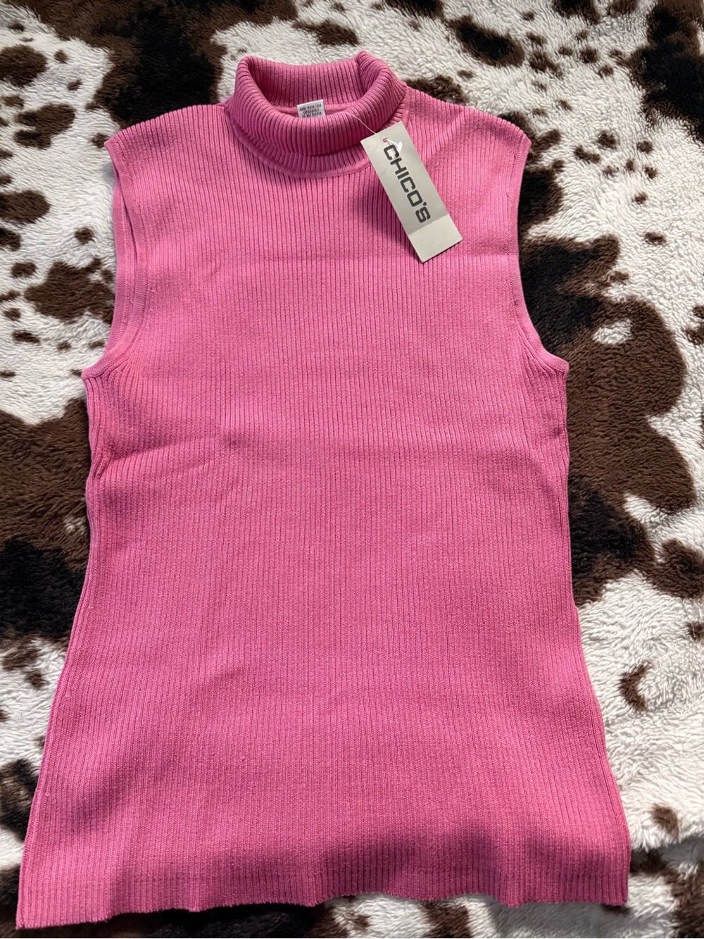 Chico's Bright Pink Sleeveless Turtleneck Ribbed Tank